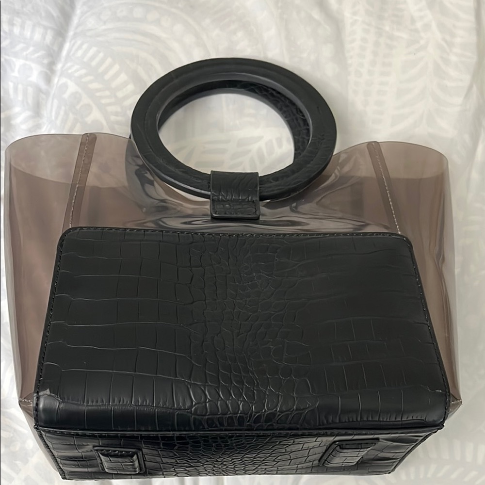 Black Croc-Embossed Handbag with Transparent Accents by Vince Camuto